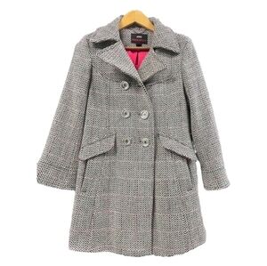 Miss Sixty Cream and Brown Woolblend  Terringbone Tweed Pea Coat Size Small
